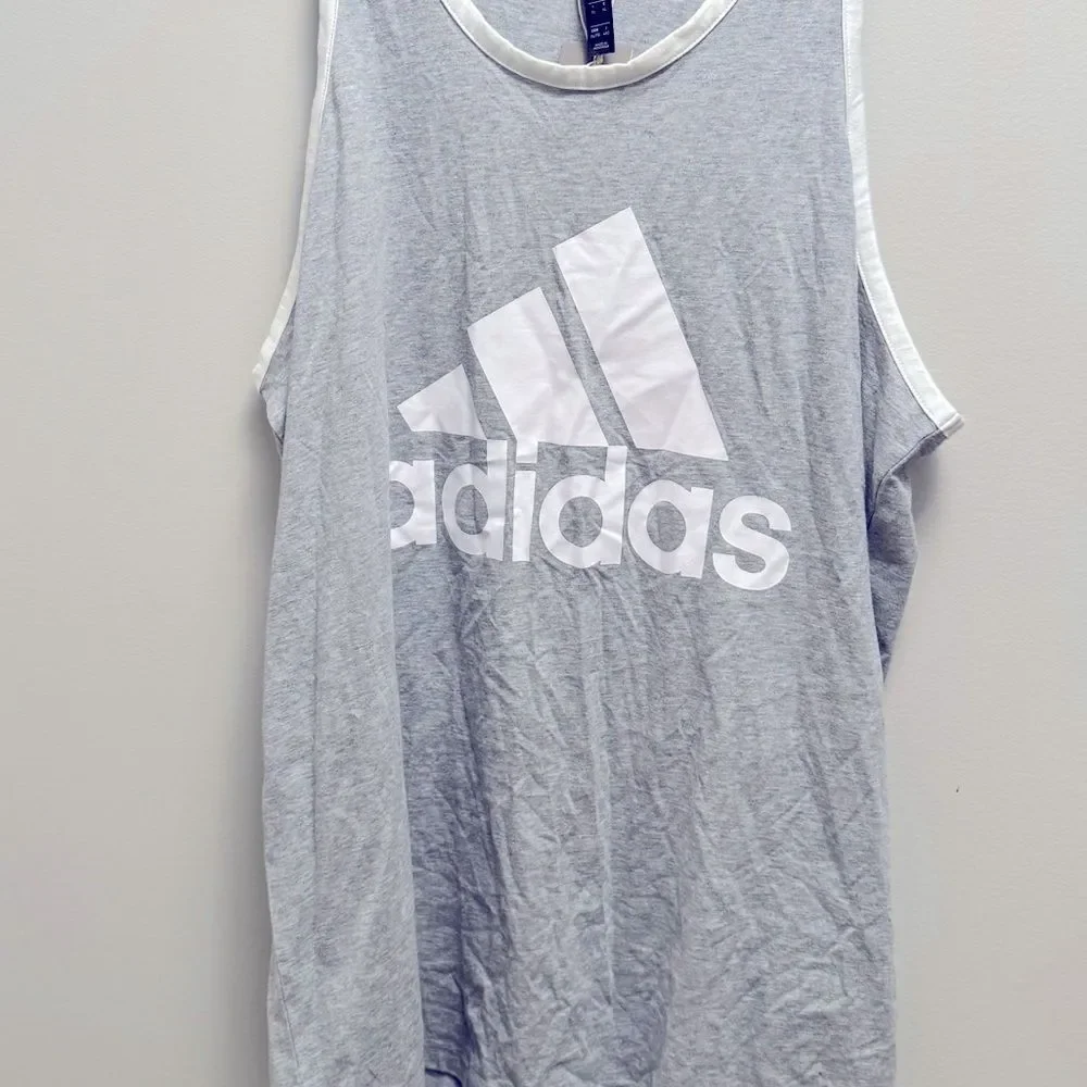 Adidas Mens Logo Tank Shirt Grey Heather White, sleeveless shirt